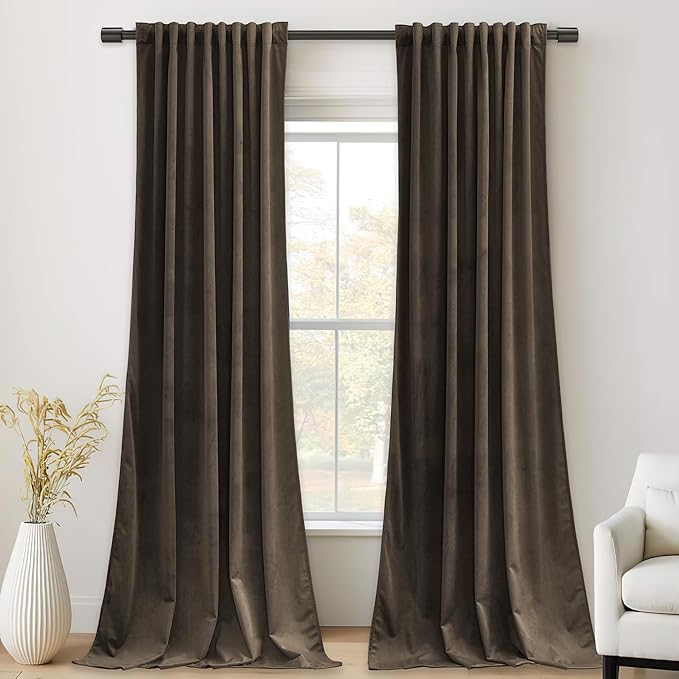 StangH Brown Velvet Curtains Thermal Insulated Room Darkening, Privacy Protect Decorative Drapes for Bedroom Living Room Cafe Bar Home Theater, 52 x 84 inches, 2 Panels