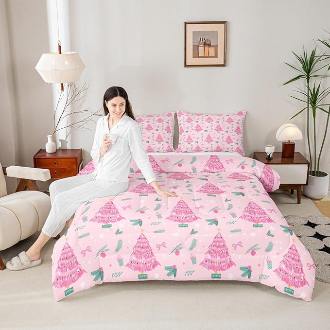 Feelyou Christmas Tree Comforter Set All Season Merry Christmas Bedding Set with 2 Pillow Cases Happy New Year Microfiber Kids Full Bedclothes Xmas Bedroom Decor Duvet Quilt Soft Lightweight