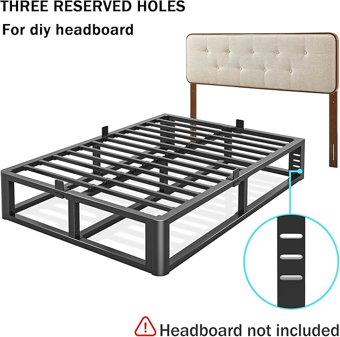Metal Heavy Duty 14 inch California King Bed Frame with Rounded Corner and Headboard Hole Mattress Retainers 3500 LBS No Box Spring Needed Platform Noise Free Easy Assembly