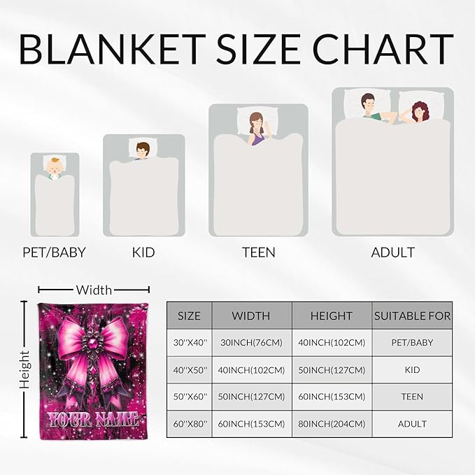 Custom Toddler Blanket - Bow Blanket Gifts for Kids, Girls - 30" x 40" Plush Comfy Pink Throws for Sofa, Couch