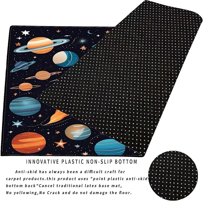 6' x 9' Space Rocket Rug for Kids Bedroom Cartoon Planet Stars Rugs Galaxy Carpet Printed Throw Rugs for Boys Children Living Room,180x275cm