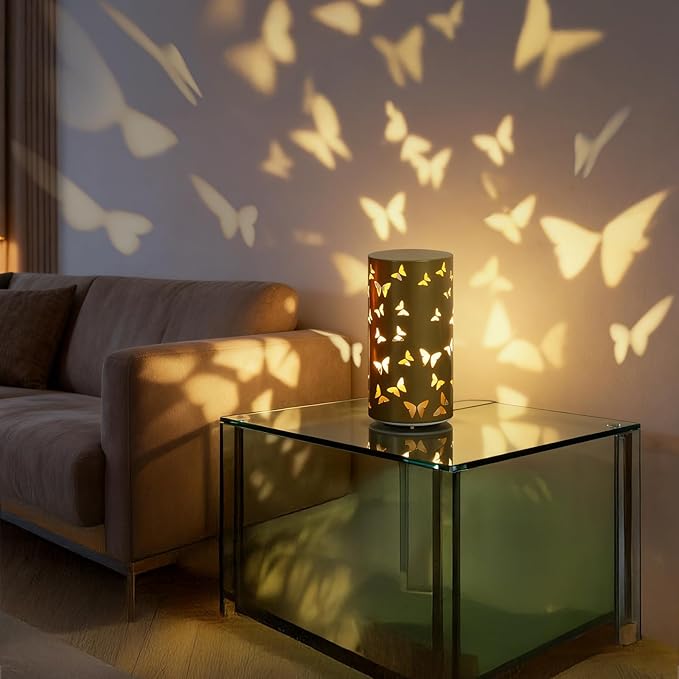 Butterfly Night Light - USB Table Lamp with Rotating Projection, Portable Bedside Light for Bedroom, Coffee Shop, Gifts for Women, Mom, Birthday