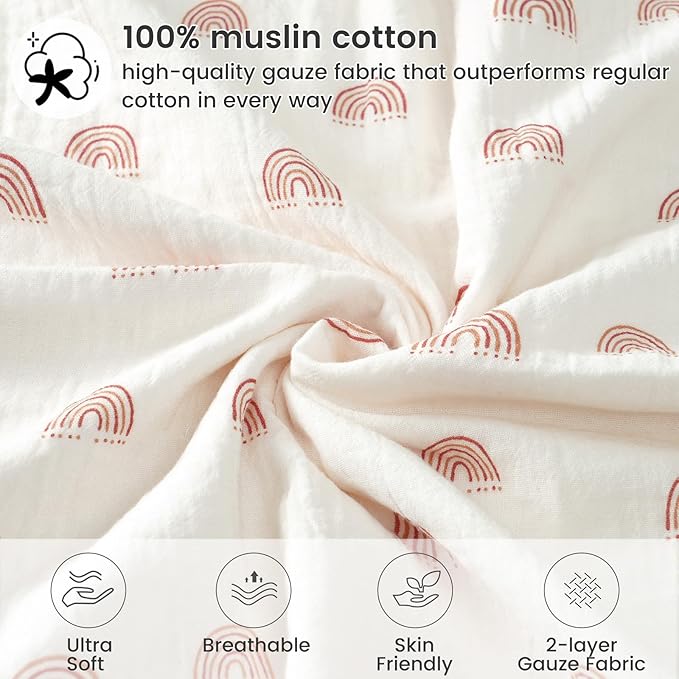 david's kids Muslin Minky Baby Blanket for Boys Girls with Muslin Cotton Front and Dotted Fleece Backing, Breathable and Soft Lightweight Receiving Blanket for Newborns, 40x50 Inches, Rainbow