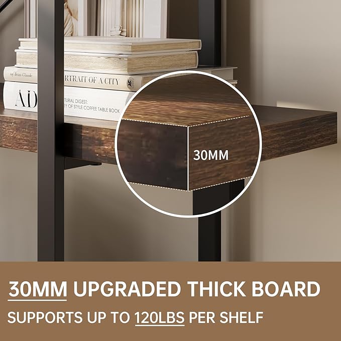 6 Tier Bookcase, 47 Inch Wide Wood Bookshelf, 120lbs Shelf Capacity Estante, Rustic Open Shelving Industrial Display with Reinforced Horizontal Brown Shelves for Living Room Bedroom Office