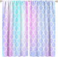 Fantasy Mermaid Curtain Rainbow Mermaid Scales Purple Pink Blue Ocean Theme Dream Blackout Window Treatment for Kids Boys Girls Bedroom Nursery Room Decor Rod Pocket Window Drapes 63x63in