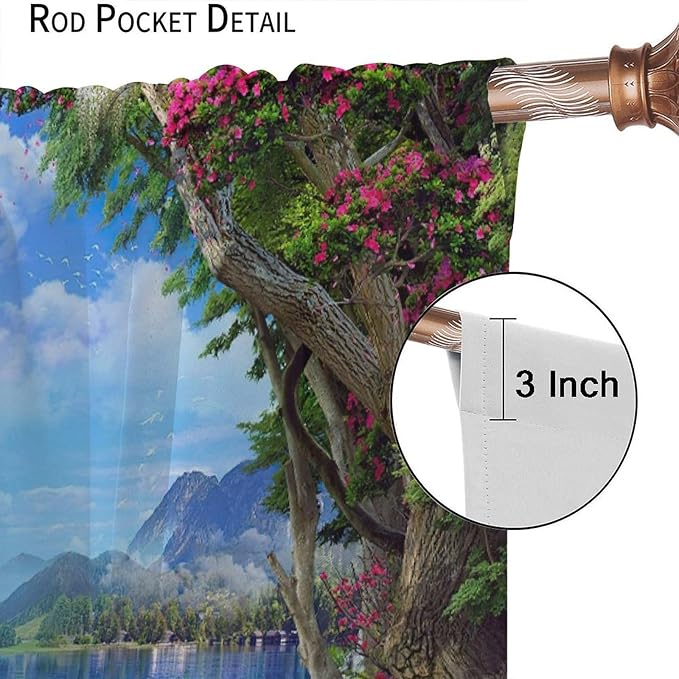 Spring Jungle Waterfall Blackout Window Curtains, Tropical Rainforest Floral Tree Waterfall Landscape Print Window Drapes, for Living Room Bedroom 63x63in 2 Panels