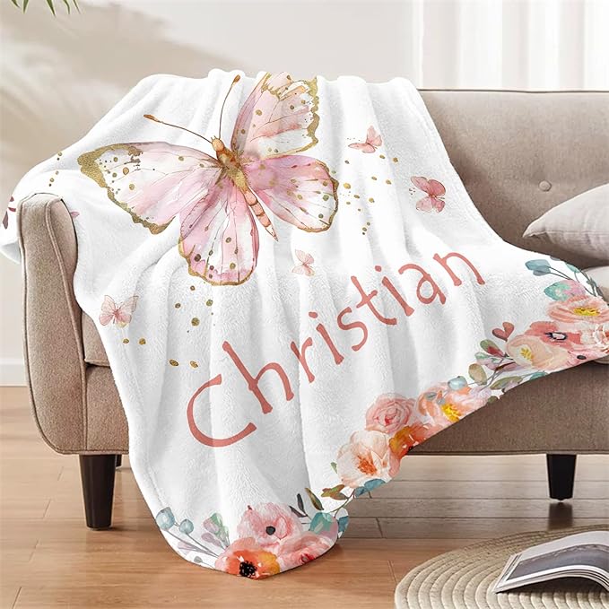 Ships Next Day, Personalized Baby Blankets, Custom Baby Blanket with Name for Girls,Gift for Chrismas Birthday Memorial Day, Customized Flannel Blanket for Kids Adults 60"X80"