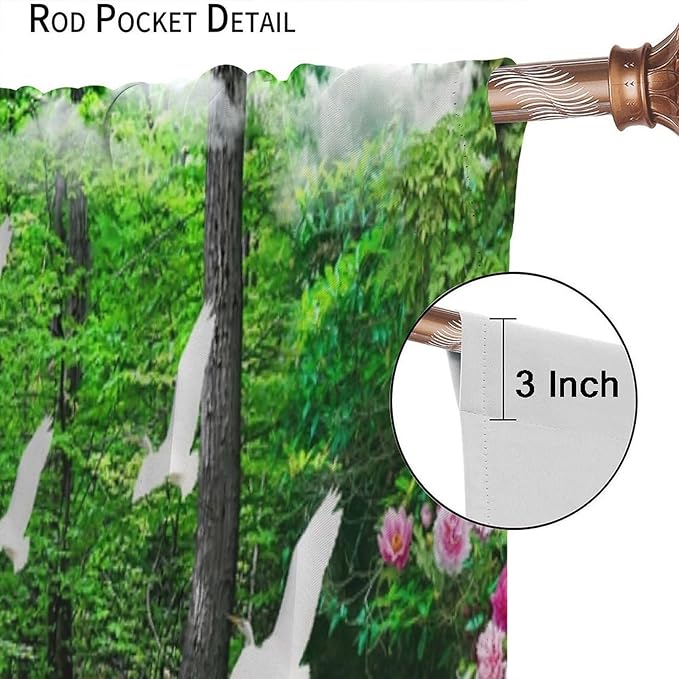 Nature Blackout Curtain, Waterfall Landscape Forest Swan Fish Pattern Rod Pocket Window Drapes, for Bedroom Living Room 84" W X 84" L