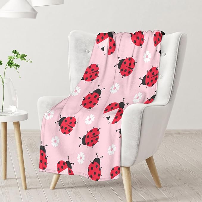 Ladybug Gifts - 40 x 50 Inches Cute Girls Blankets for Lady Bug Lovers - Pink Plush Soft Decor Stuff for Couch, Sofa