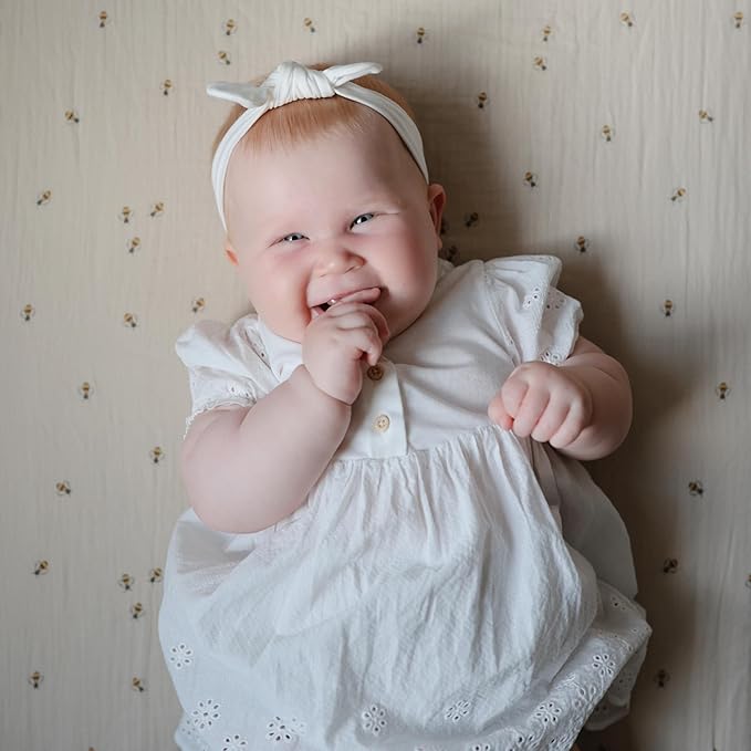 mushie Extra Soft Muslin Fitted Crib Sheet | 192 Thread Count | 28"x 52" (Bees)
