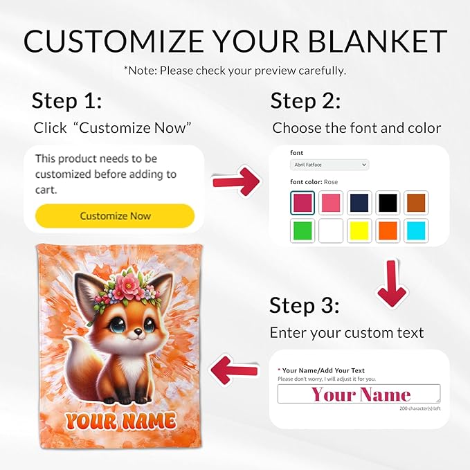 Personalized Fox Blanket - 30" x 40" Inches Animal Throw Blanket Gifts for Kids, Girls - Soft Furry Throw Stuff for Sofa, Lap