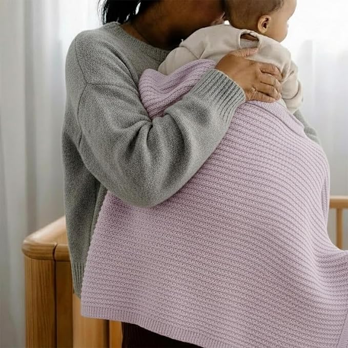 Baby Knit Blanket, 100% Cotton Waffle Patterns, Soft, Cozy, Lightweight Swaddle for Newborn & Infant Swaddling Beige Neutral, Perfect Baby Shower Ideas Lilac 30x40