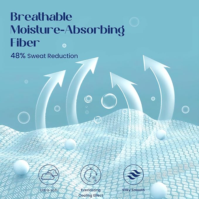 Dream Valley® Queen Sheet Set, Cooling Fitted Sheet with 2 Pillowcase-3 PCS with No Flat Sheet,Q-Max > 0.4 Aerocool, Cooling for Night Sweats, Hot Sleepers,deep Pocket up to 15",Dream Blue