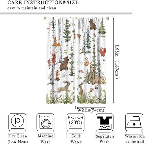 Animal Kids Curtains, Woodland Squirrel Rabbit Bear Animal Friends Forest Curtains for Boys and Girls Bedroom Living Room Kitchen 42x63in