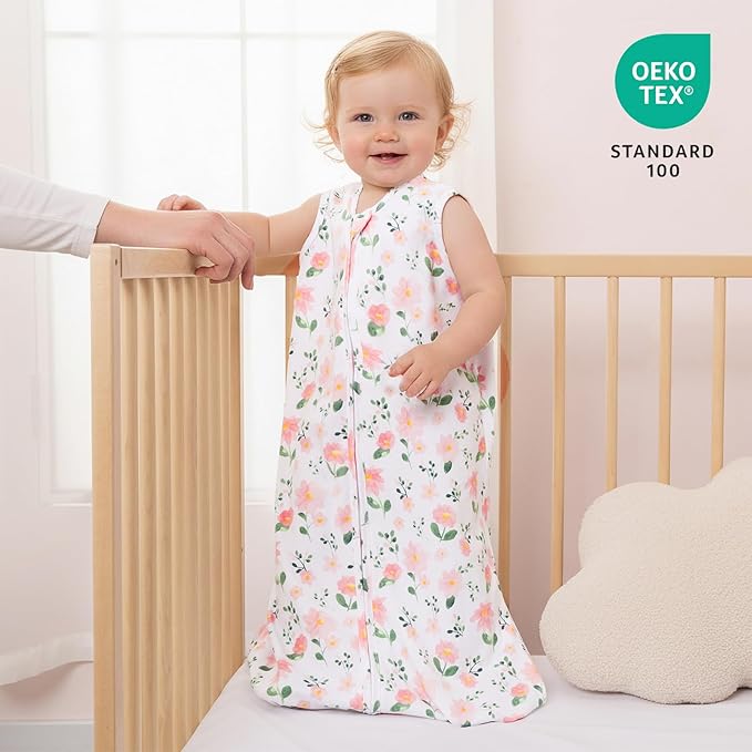 PHF Soft Baby Sleep Sack 12-18 Months 100% Organic Cotton Wearable Blanket, 2-Way Zipper 0.5 TOG Toddler Sleeping Sack 3 Pack, Comfy Sleep Bag for Baby Girls, Pink Floral (Large)