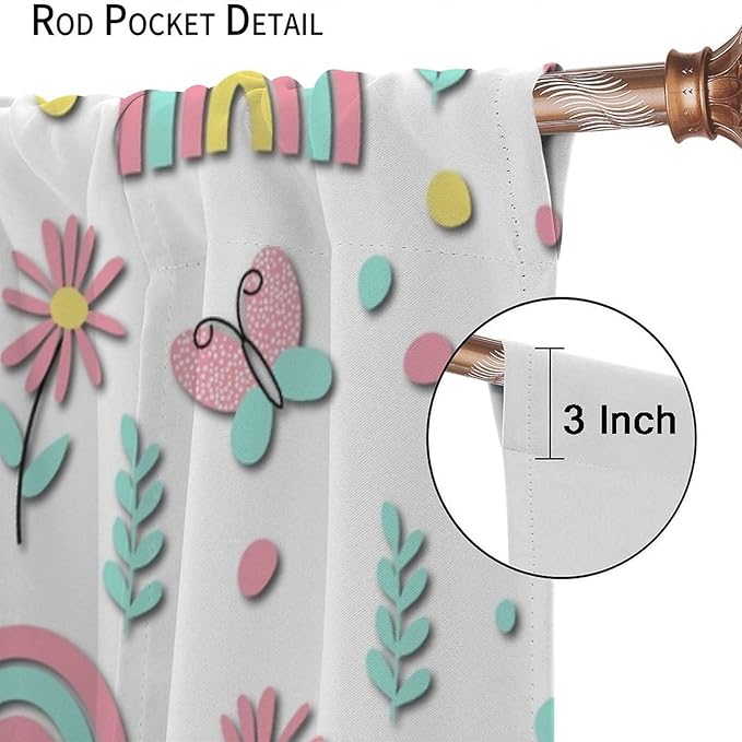 Kids Rainbow Curtains Boho Cartoon Colorful Stars Love Heart Lovely Abstract Art Pattern Print Window Drapes for Girl Bedroom Living Room Kitchen Decor,2 Panel Set,63Wx63H Inch Blackout