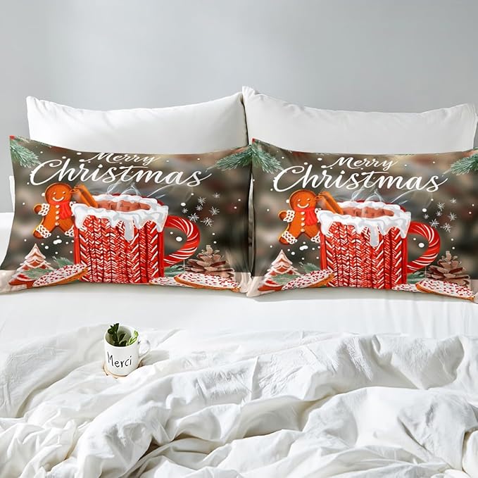 Manfei Christmas Duvet Cover Set Full Size, Snowflake Pine Print Comforter Cover with 2 Pillowcases, New Year Theme Bedding Set 3pcs for Kids Boys Girls Bedroom Decor,No Comforter