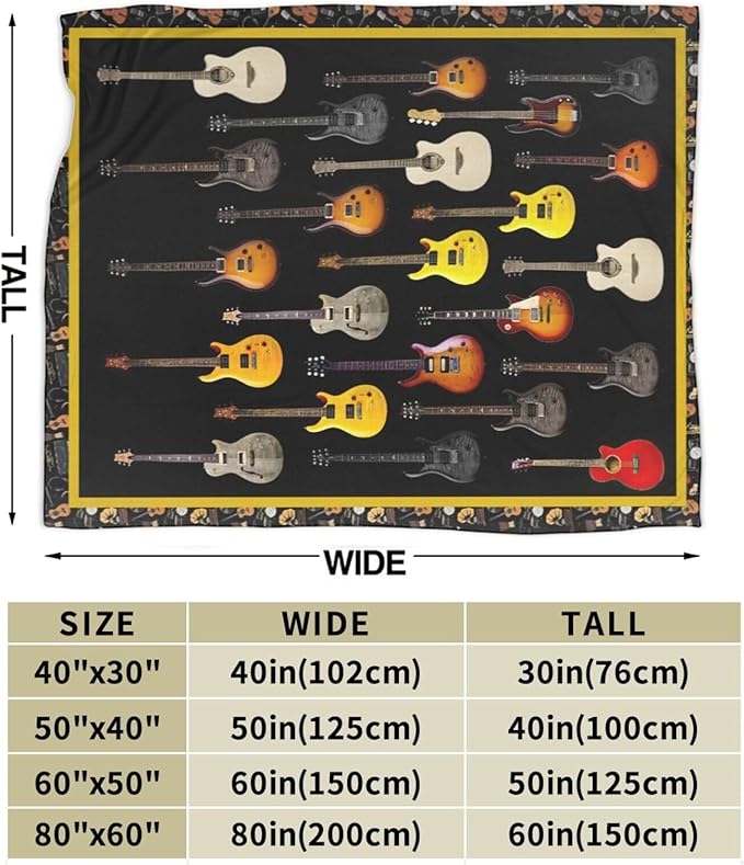Guitar Throw Blanket - Soft, Cozy, Warm Fleece for Women & Men - Guitar Lovers Gift - 50"X40"