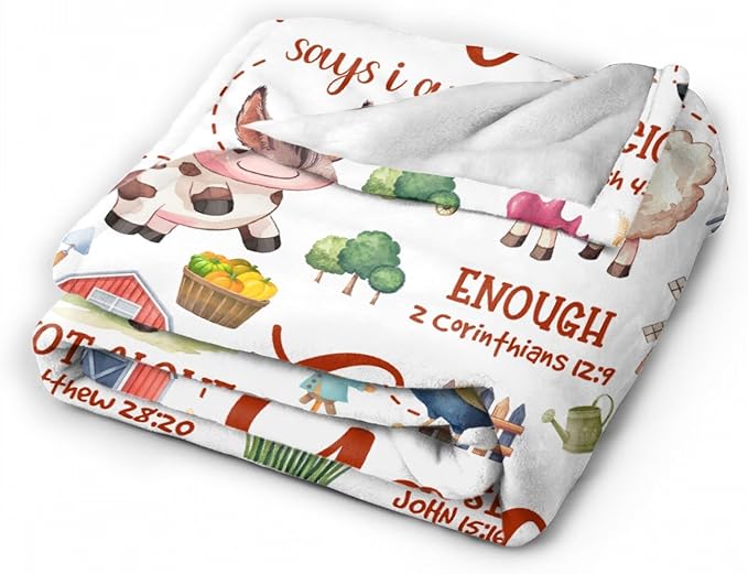 Farm Animal Blanket,Bible Verse Blanket, Christian Gifts, Cow Sheep Horse Chicken Dog Tractor Print Blankets,Cute Religious Gifts for Women Men,Farm Animals Lover Room Bed Decoration, 60"x80"
