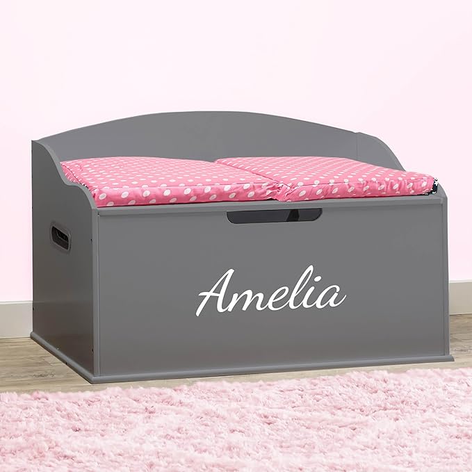 DIBSIES Personalized Creative Wonders Toy Box, Signature Series for Girls, 30 x 19.25 x 18 inches, Soft-Close Lid (Dovetail Grey)