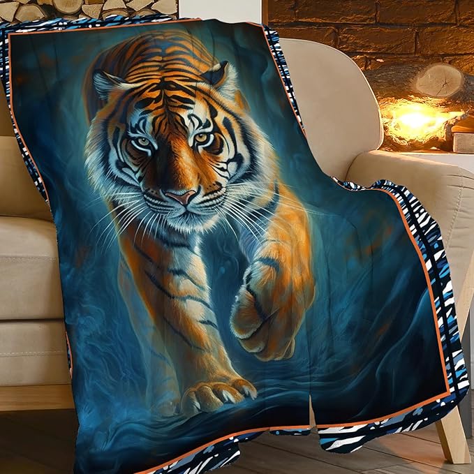 Tiger Blanket Tiger Throw Blankets for Couch Sofa Decor Soft Cozy Fleece Flannel Gifts for Men Women Adults Lover 50"x60"