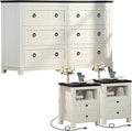 Farmhouse Living Room Sets, Night Stands Set of 2 and 6 Drawers Dresser for Bedroom, 54 Inch Wide Wood Dresser and 18.1" Night Stands with Charging Station for Bedroom, Living Room, Hallway