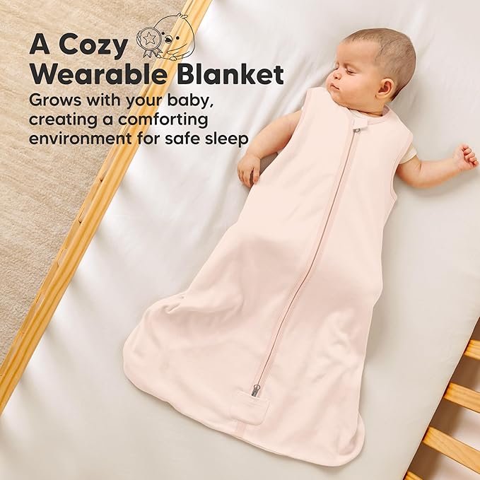 2-Pack Baby Sleep Sacks, Zipper Wearable Blanket - 0.5TOG Organic Cotton,Lightweight,Soft Cozy Toddler Sleeping Sack 6-12 months, Easy to Wear Large Newborn Transition Swaddles Sleepsacks (Mist Rose)