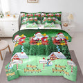 Feelyou Santa Claus Printed Bed Set Christmas Decorations Bed in a Bag for Kids Boys Girls Galaxy Blue Cute Decor Comforter Set with Sheets Snowman Snowflake Bedding Set Bedroom Collection Queen Size