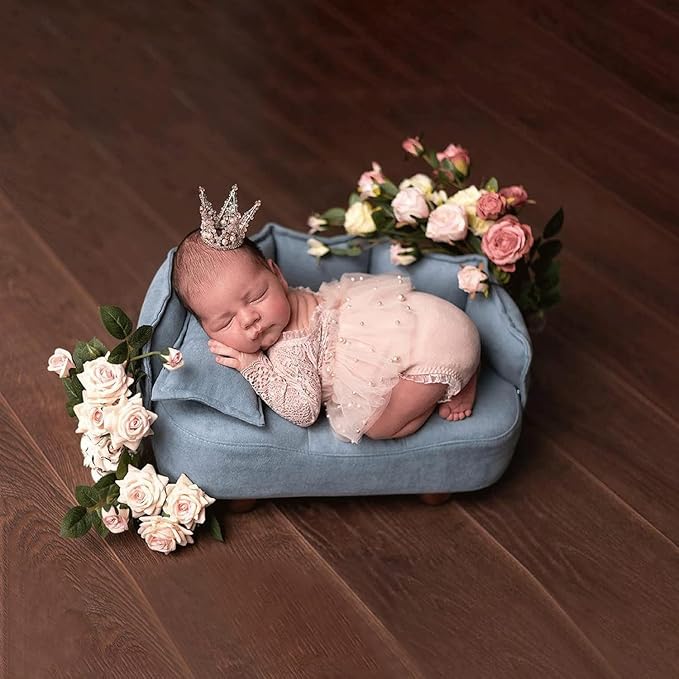 Newborn Lace Romper, 2 PCS Baby Girl Photography Props, Newborn Girl Photography Outfits with Flower Headband for Infants