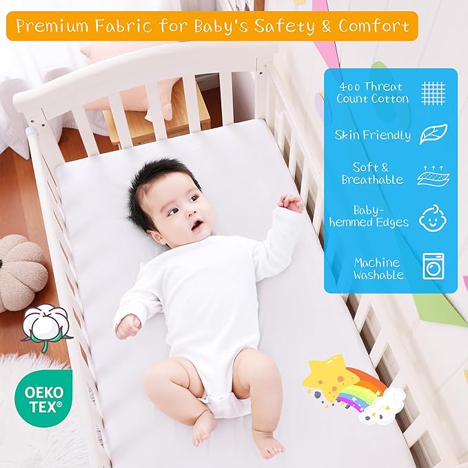 Crib Bed Skirt Dust Ruffle 100% Cotton - Natural, Soft, Breathable for Baby's Delicate Skin, Nursery Toddler Crib Bed Skirt for Baby Boys Girls, Fits Standard Cribs 28" x 52" with 14" Drop