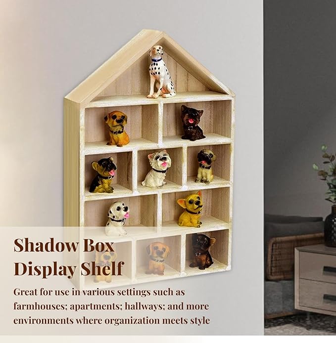 Wooden Outline Box Display Shelf, Wall-Mounted Organizer for Home Decor, House-Shaped Storage Shelving, Multi-Compartment Wood Shelf for Living Room, Bedroom, Office