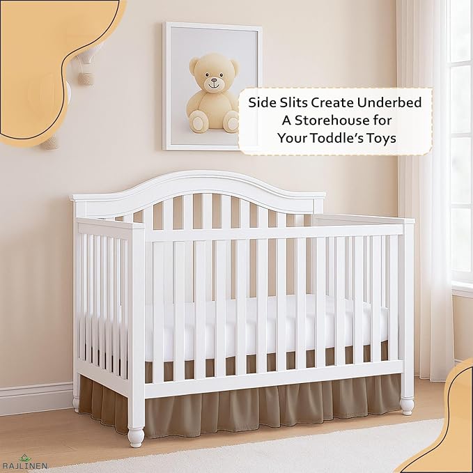 Rajlinen Ruffled Crib Bed Skirt, Microfiber, Dust Ruffle with Split Corners, 14" Drop, Nursery Toddler Bedding for Baby Boys or Girls, Taupe