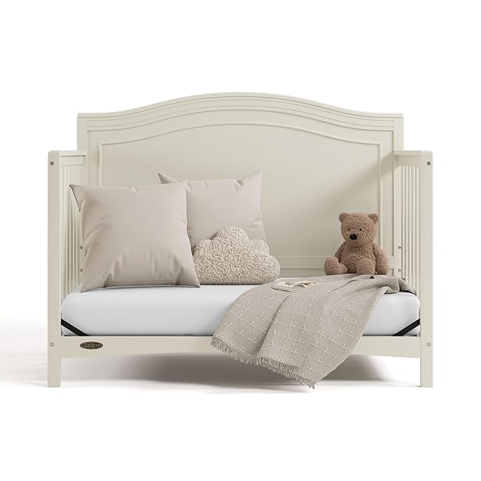 Graco Paris 4-in-1 Convertible Crib - GREENGUARD Gold Certified, Converts to Toddler Bed, Daybed and Full Bed, Fits Standard Crib Mattress, Adjustable Mattress Base, Frosted Oat