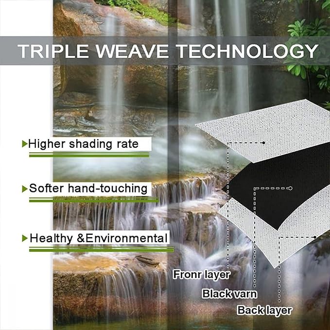Waterfall Blackout Window Curtains, Rocky Waterfall to Pond Running Off Scenic Nature Themed Picture Print Window Drapes, for Living Room Bedroom 84x84in 2 Panels