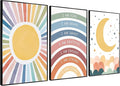 KBIERQN 3Pcs Boho Sun moon Wall Art Nursery Positive Affirmations Rainbow Poster Prints Bohemian Star Heart Canvas Picture for Toddler Baby Girls Room Playroom Bedroom Wall Decor 16x24in Unframed