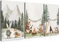 AKWISH Nursery Woodland Animals Canvas Wall Art, Cute brave Bear Fox Rabbit Hedgehog Nursery Wall Decor, Framed Wildlife Camping Picture Prints for Kids Room Baby Bedroom – 12x16in