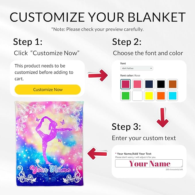 Custom Gymnastics Blanket for Girls - 30 x 40 Inches Kids Gifts for Gymnasts - Fuzzy Flannel Throws Stuff for Team, Gymnastics Lovers