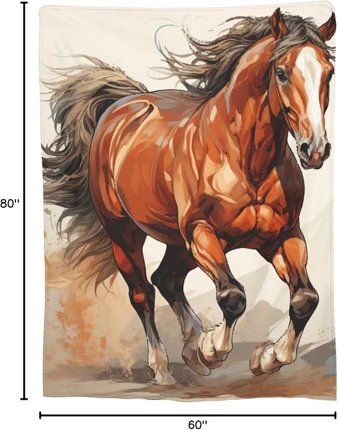 Horse Blanket for Boys Men Adults Fleece Flannel Running Horse Comfy Lightweight Throw Blankets for Couch Travel Bedding Decor 80x60 Inches