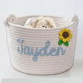 Personalized Dog Toy Basket Custom Cat Toy Box Rope Woven Basket with Pet's Name Dog Storage Organizer with Handles Cute Toy Bin for Cat White