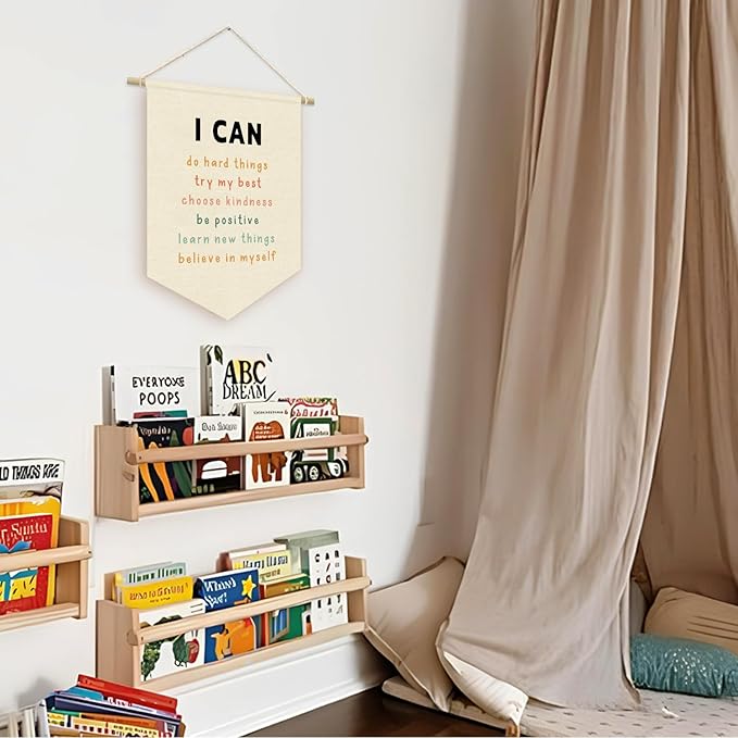 Affirmations Wall Hanging Art for Kids, I Can Do Hard Things,Nursery Decor, Classroom Decor Canvas Banner, Kids Affirmations Nursery Wall Art Canvas Hanging Pennant Flag Banner 15x11in