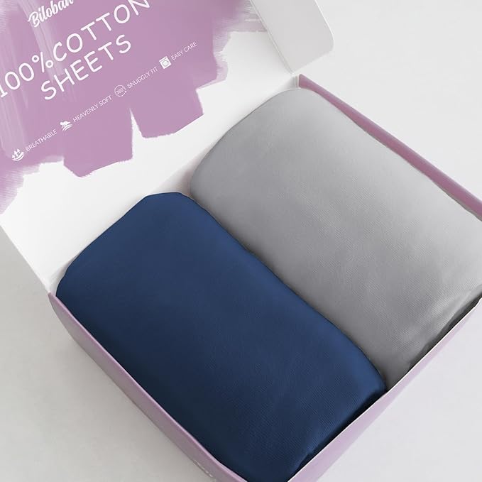 Bassinet Sheets Fit for Jimglo 3 in 1 Baby Bassinet, Mika Micky and Nordmiex Bedside Sleeper Bedside Crib,100% Cotton, 2 Pack, Ultra Soft Bassinet Sheet, Gray and Navy Blue