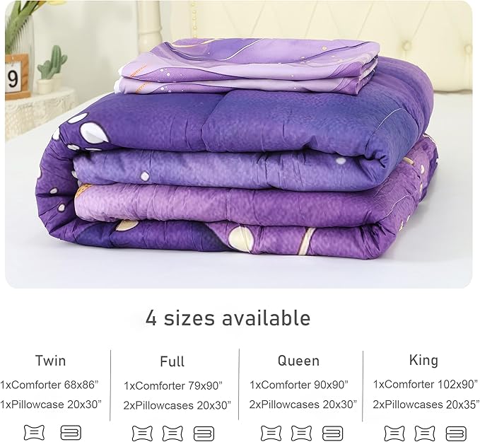 Purple Marble Comforter Set: Full Size Abstract Lavender Bedding Sets Luxury Gold Glitter Aesthetic Marbling Swirl Duvet Bed Set for Teen Girls Women Bedroom Decor 3 Piece