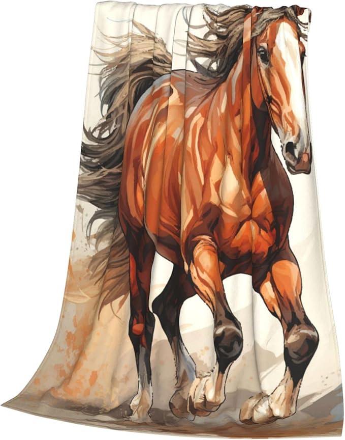 Horse Blanket for Boys Men Adults Fleece Flannel Running Horse Comfy Lightweight Throw Blankets for Couch Travel Bedding Decor 60x50 Inches