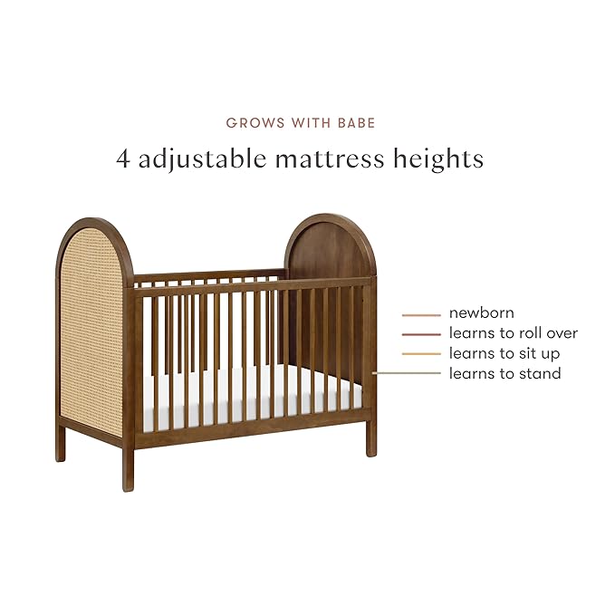 Babyletto Bondi Cane 3-in-1 Convertible Baby Crib - GREENGUARD Gold Certified Convertible Crib to Toddler Bed & Daybed - Wooden Baby Bed 4 Adjustable Heights - Made of 100% Solid Wood - Natural Walnut