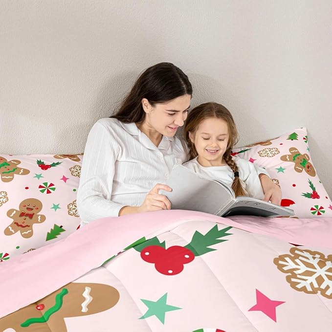 Feelyou Merry Christmas Kids Comforter Set Toddler Size Gingerbread Man Bedding Set Xmas Tree Duvet Quilt for Kids Boys Girls Bedroom Red Berries Snowflake Decor Microfiber Ultra Soft Breathable