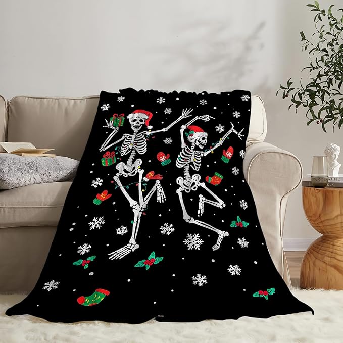Gothic Fleece Blanket Christmas Skull Throw Blankets for Girls Boys Super Soft Warm Flannel Funny Throws Gifts for Men Women Cozy Fuzzy Plush Stuffed Couch Bed Bedding Decor 80"x60"