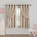 MYSKY HOME Double Layer Curtains for Girls Bedroom Kids Curtain Beige Pom Pom Sheer Window Curtains 2 Panels Beige Curtains Grommet Room Darkening Solid Nursery Curtains 63 Inches Length, W52 X L63