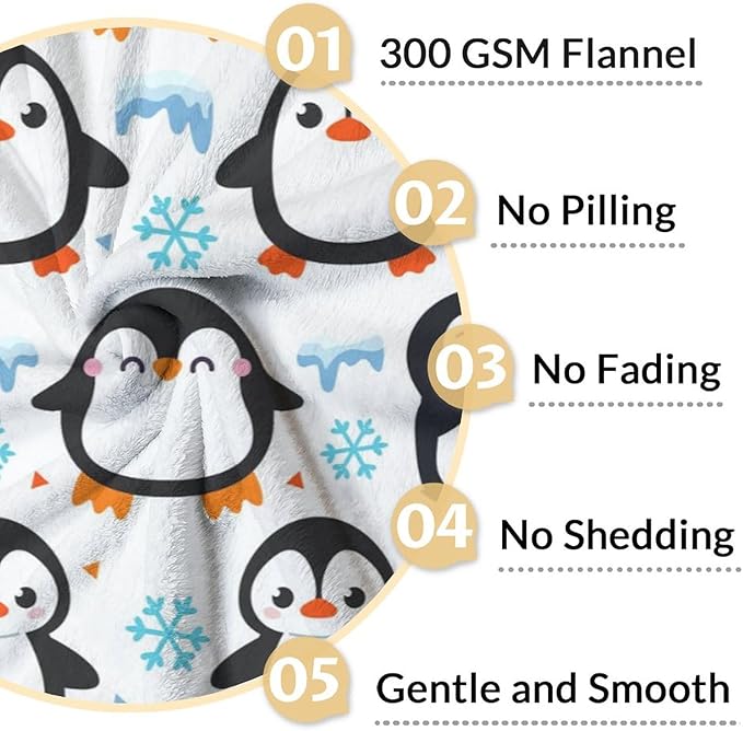Penguin Gifts for Adult - 60" x 80" Inches Cute Penguin Throw Blanket for Girls - White Soft Furry Throws for Sofa, Bed & Living Room