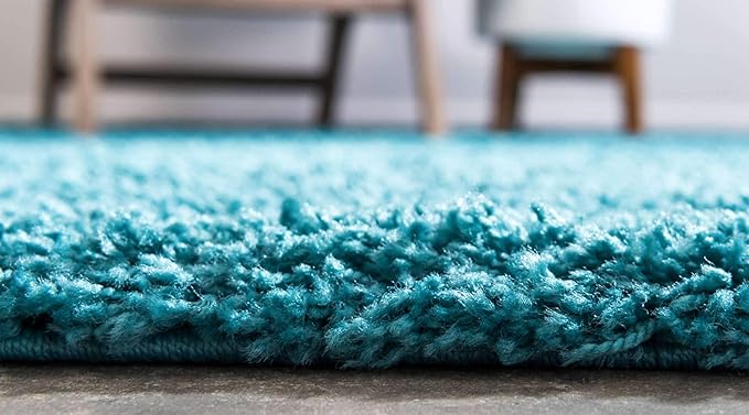 Unique Loom Solid Shag Collection Area Rug (2' 6" x 19' 8" Runner, Deep Aqua Blue)