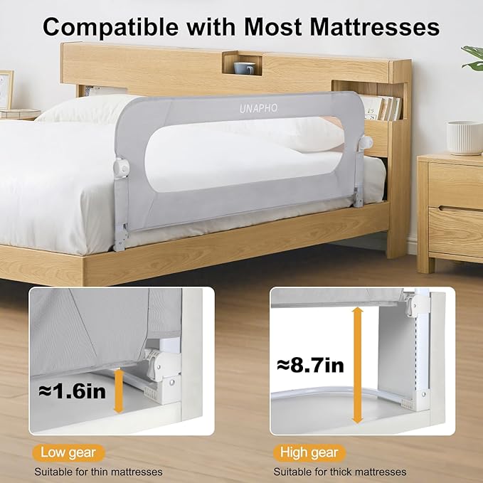 Bed Rail for Toddlers,Swing Down Kids Bed Rails Guard for Twin,Full,Queen,King,Bunk Size Bed,Extral Tall Child Bed Rail Guard with Reinforced Anchor Safety System(Grey, 32inch,1 Side)